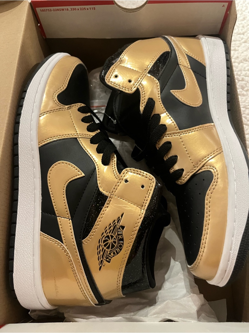 NEW size 9 Air Jordan 1 Mid Black and Metallic Gold Sneakers. Beautiful.